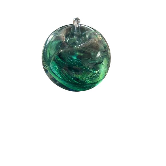 Vintage Kerry Glass Green Swirl Controlled Bubbles Apple Paperweight Ireland - Picture 3 of 4